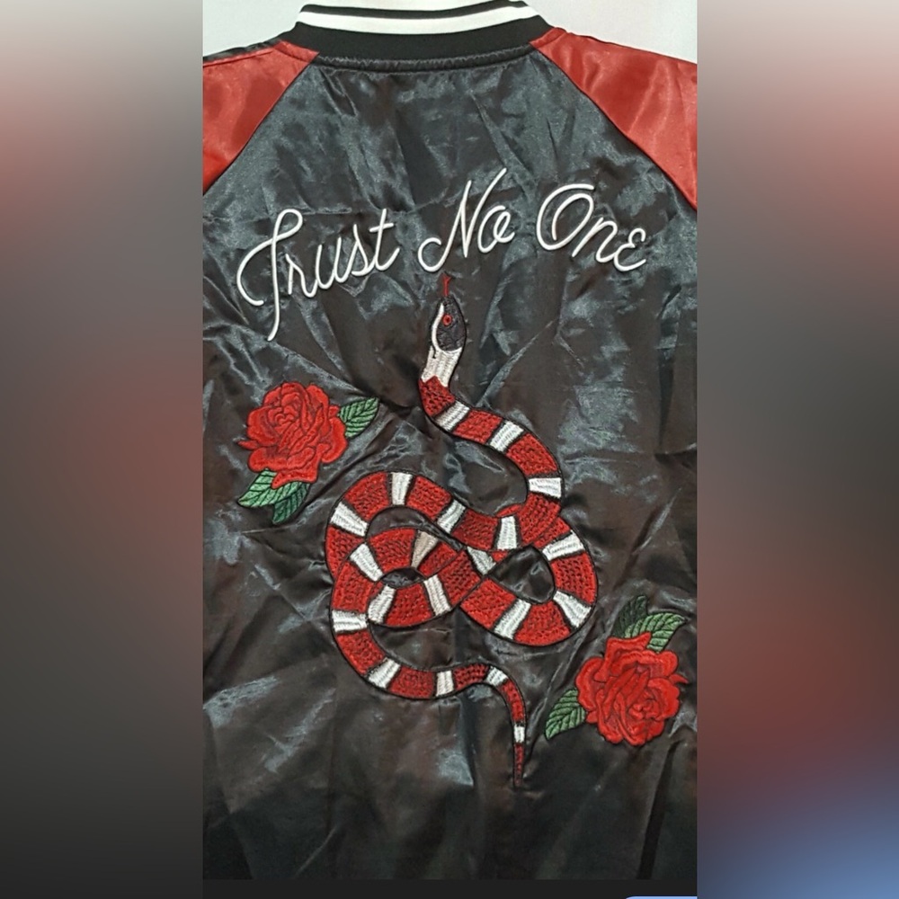 Carbon Black and Red Floral Bomber Jacket - Picture 12 of 13